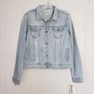 Mudd Light Wash Denim Jacket,  Distressed,  Unlined, Sz XL